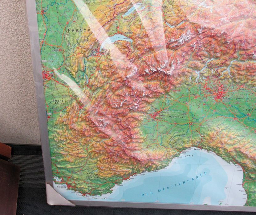 3D Mapa de relevo dos Alpes 1:200.000 com moldura de alumínio
