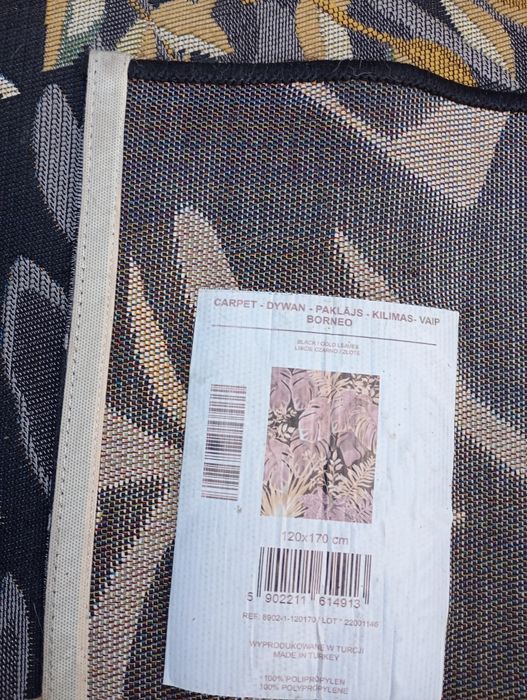 Dywan Borneo Liście czarno-złoty 120 x 170 cm zewnętrzny, wewnętrzny