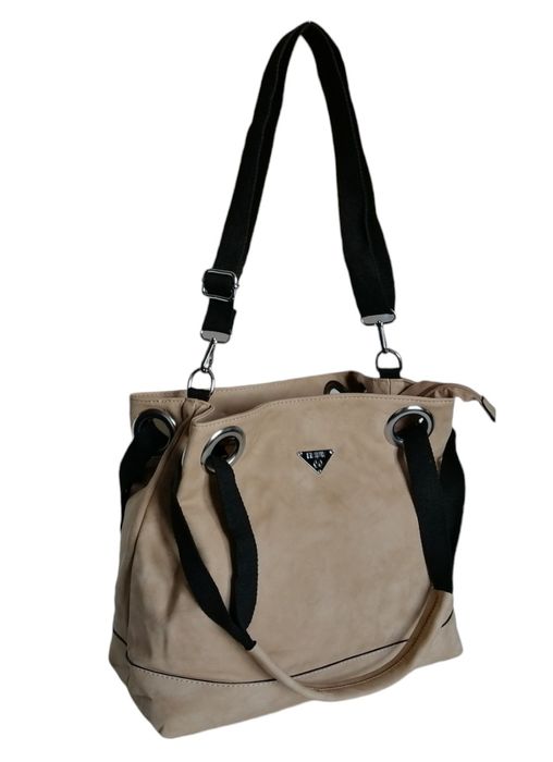 Beżowa Torba Shopper, Duża Torebka Shopperka Z Kieszeniami Na Ramię