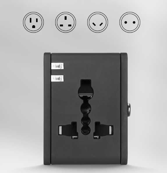 Uniwersalny adapter podróżny z 2 portami USB 1500W