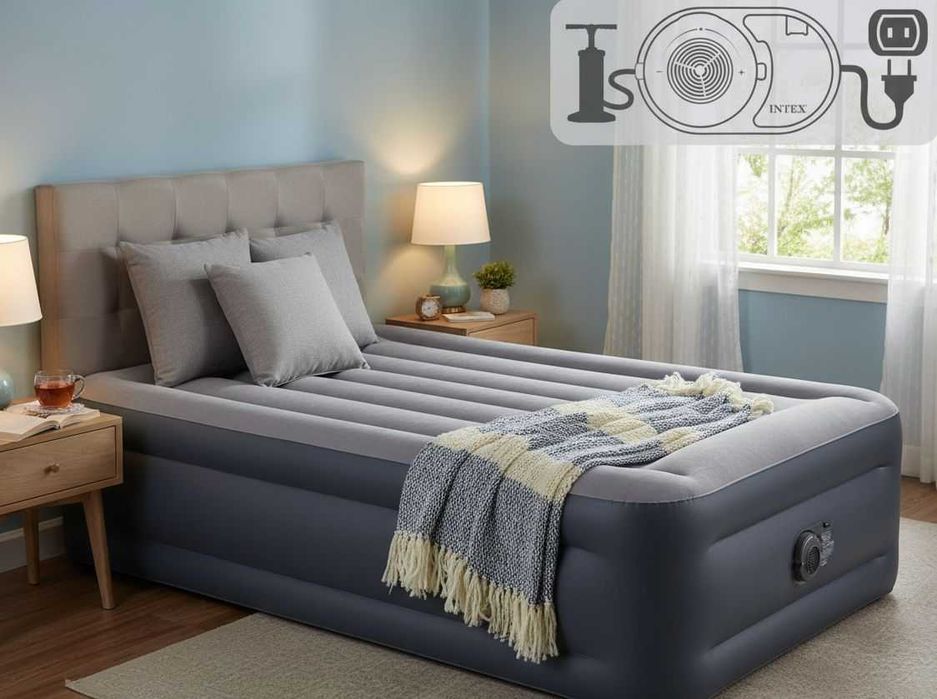 Materac Intex Samrt Fiber-Tech Pompka Wbudowana Aku Elektryczny Lozko