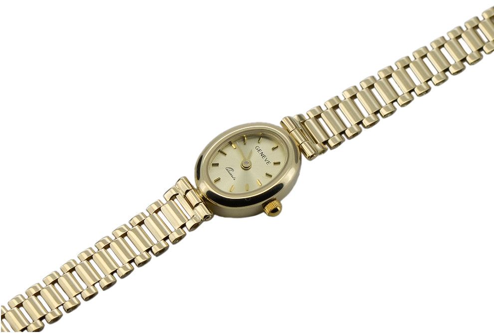 Prześliczny 14k 585 złoty damski zegarek Geneve lw099y 14k żółte złoto