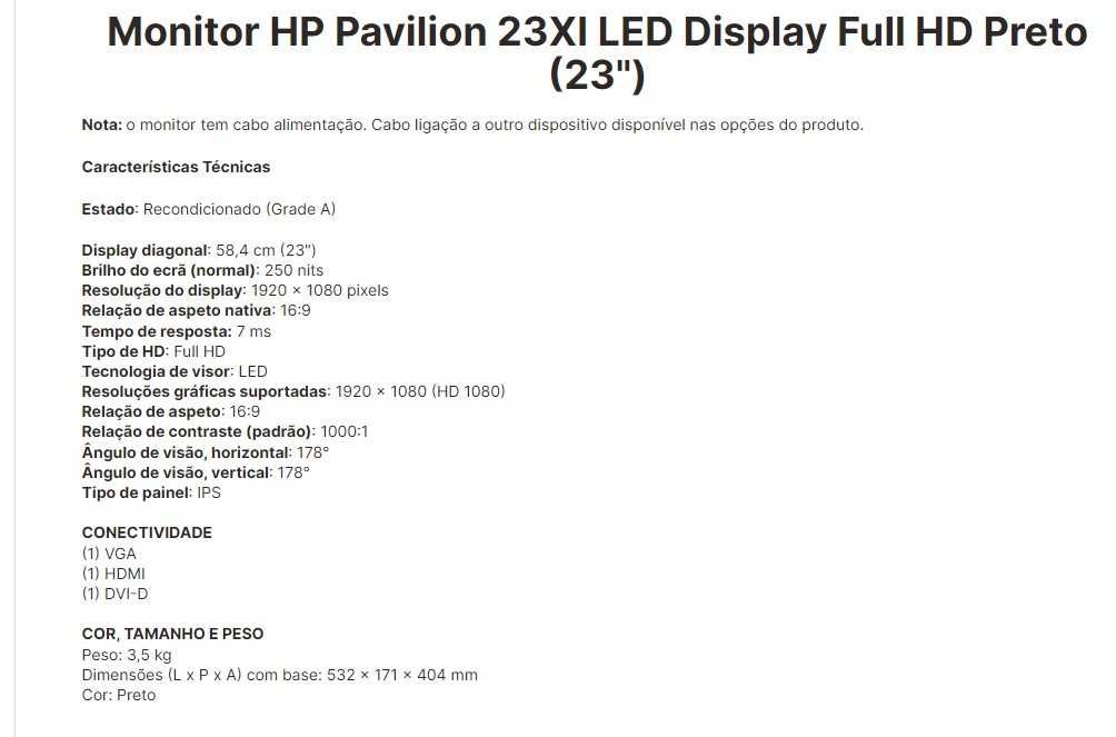 HP Pavilion 23XI LED Full HD 23"   ( novo)