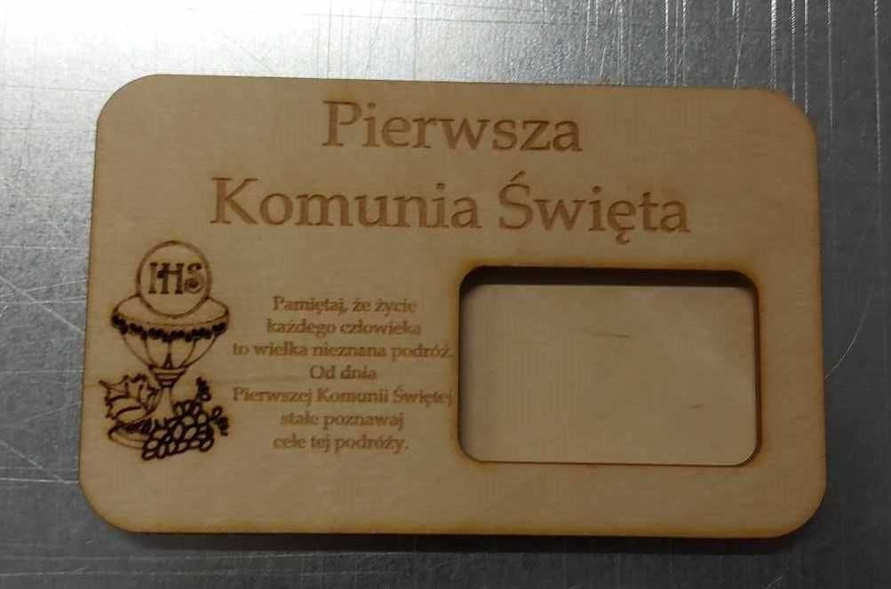 Kartka Powinszowanie Pierwsza Komunia Święta IHS imię na kasę Kielich