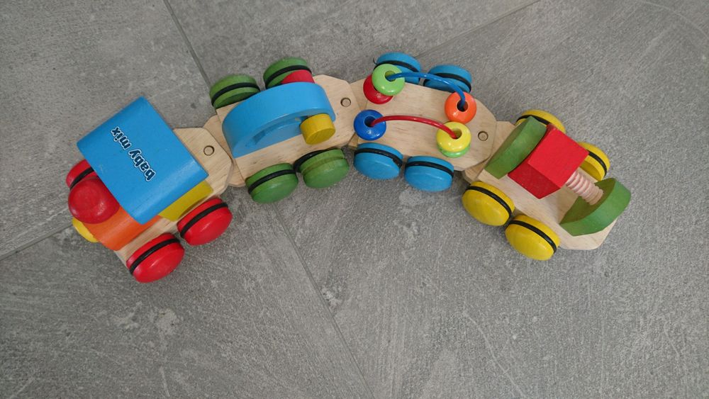 Kolejka drewniana pociąg BABY MIX 4 Wagony interaktywne