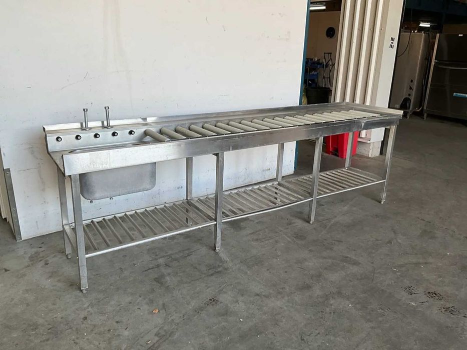 Zlew z przenośnikiem rolkowym 302x70x90 – stal nierdzewna, przemysłowy