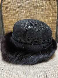 Зимняя меховая женская шапка черная