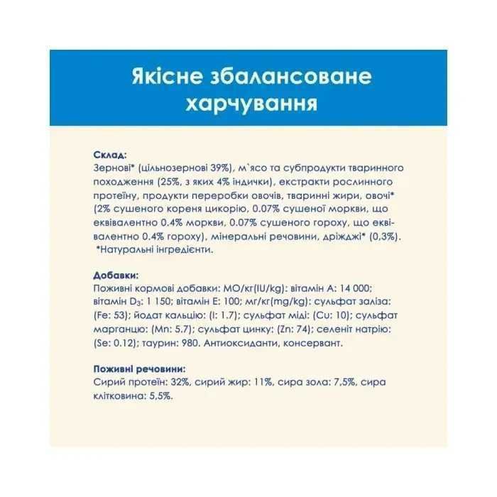 Purina Cat Chow Feline 3 в 1  з індичкою 1,5 кг та 15 кг