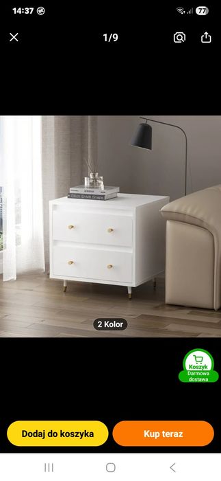 Dwie szafki nocne białe ze złotymi dodatkami glamour