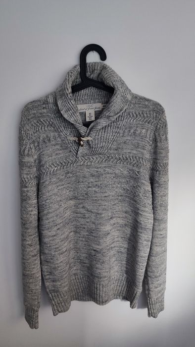 Gruby wzorkowany szary sweter z wywijanym kołnierzem H&M 100% bawełna