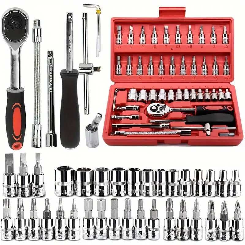 Kit de Ferramentas de 46 Peças com Soquetes e Extensões