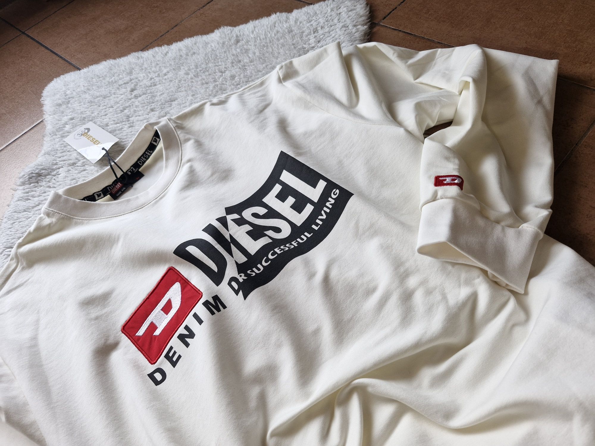 Męska bluza śmietankowa diesel s m l xl Nowa bawełniana 2nitkowa metki