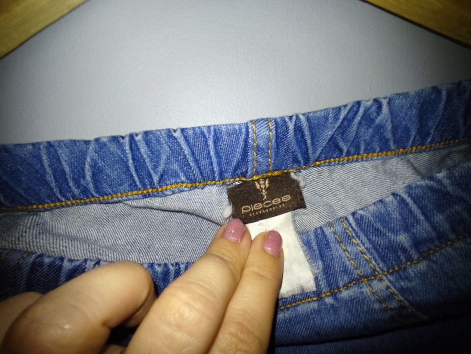 Pieces legginsy jeansowe dziury przetarcia modne 38