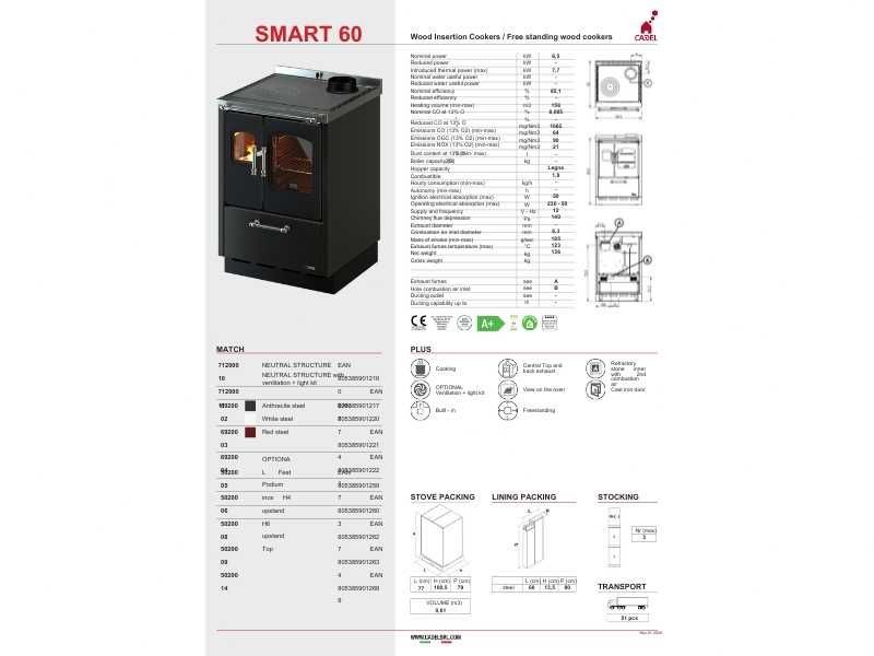 Kuchnia na drewno Westfalka Cadel Smart 60 6kW piecokuchnia ECODESIGN