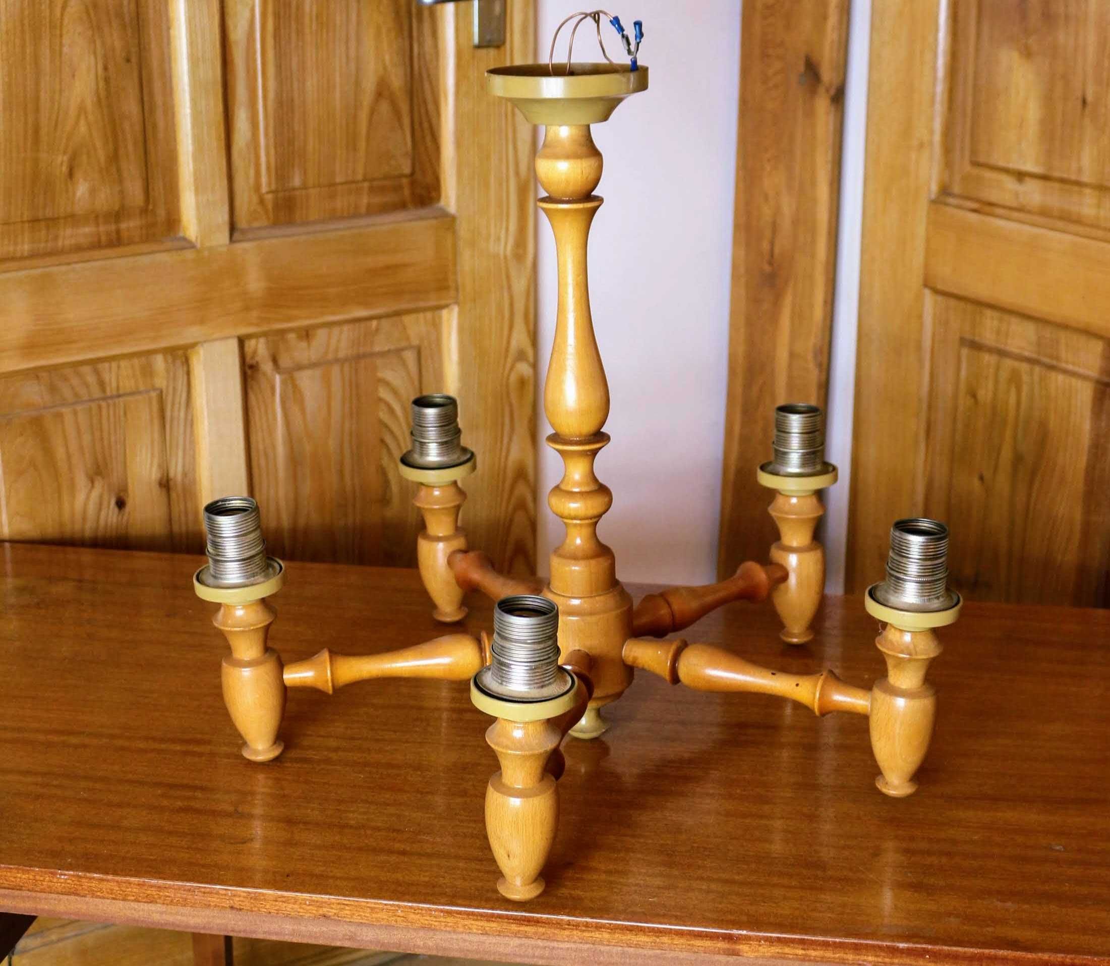 Żyrandol - lampa sufitowa drewniana PRL