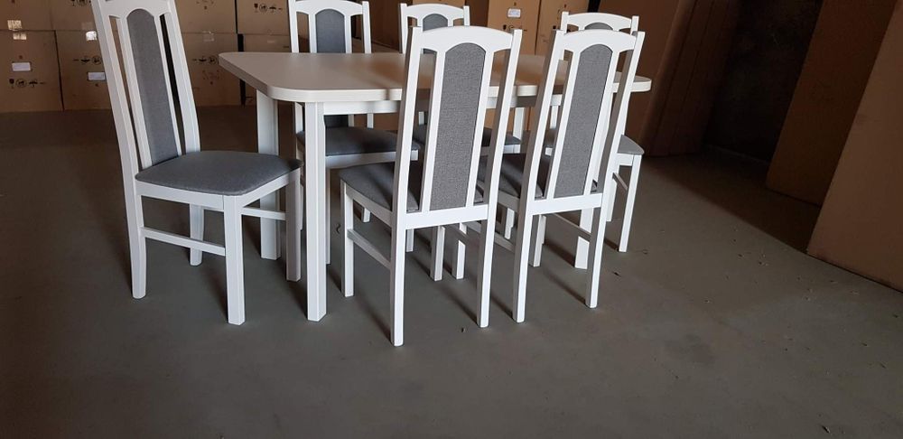 Nowe: Stół + 6 krzeseł,  biały + szary , dostawa cała Polska
