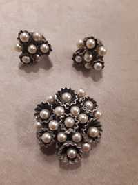 komplet srebrny z perłami