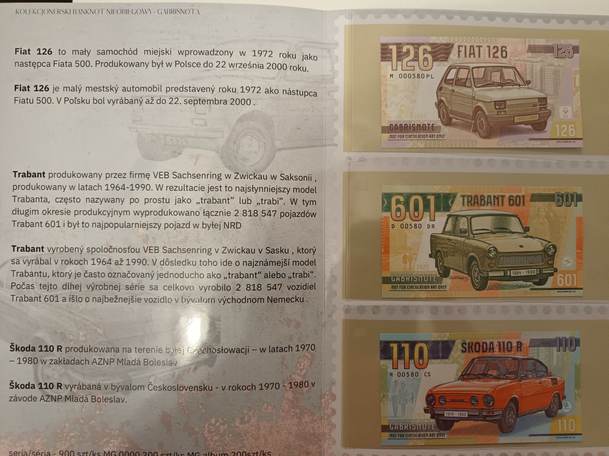 HIT banknoty zestaw samochód + Królowe + foldery ten sam numer