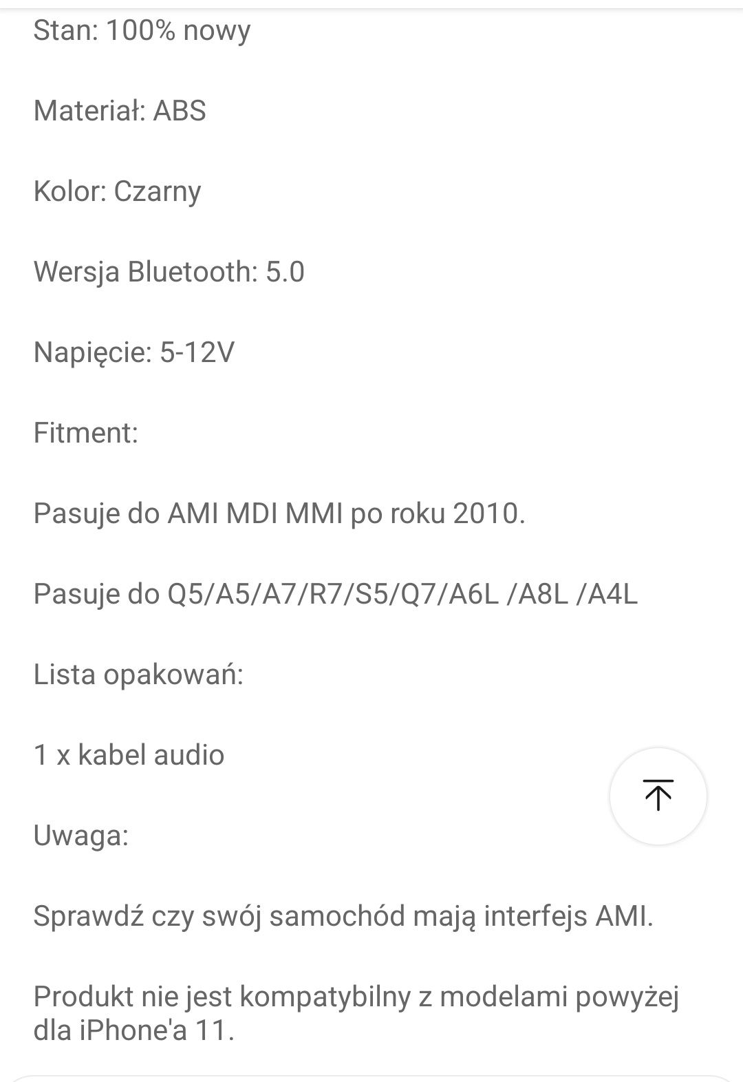 BLUETOOTH iPod do Audi złącze adapter