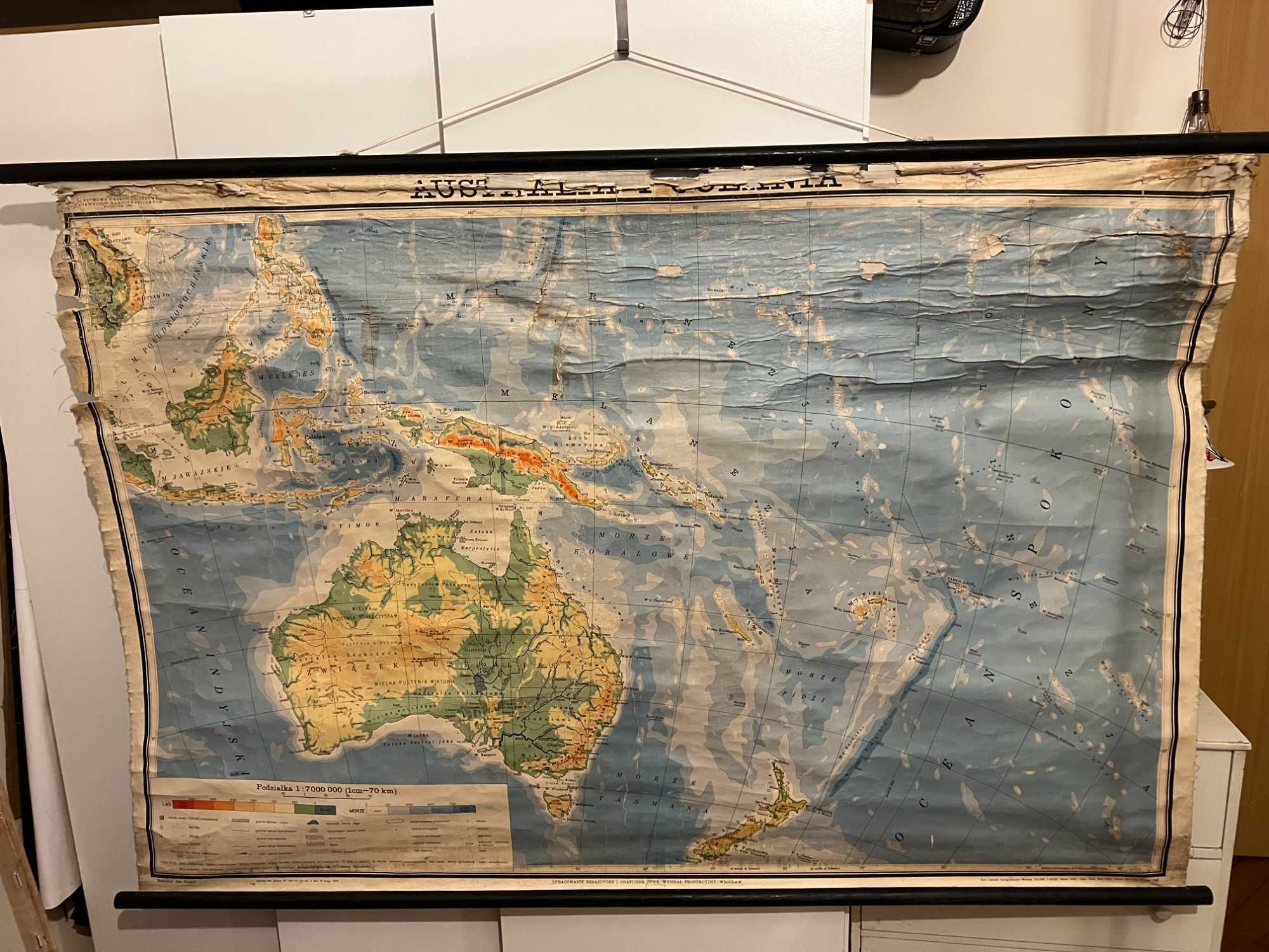 Stara szkolna mapa retro Australia i Oceania
