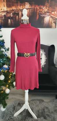 Sukienka z golfem rozmiar 42 xl rozkloszowana redherring modna bordo
