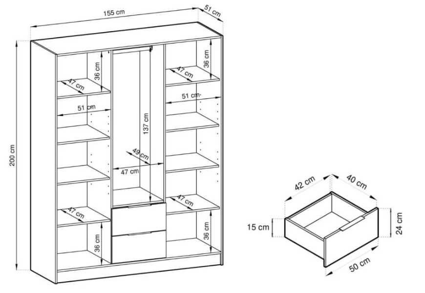 Wyprzedaż szafa Nelly 3D z lustrem szara - nowa