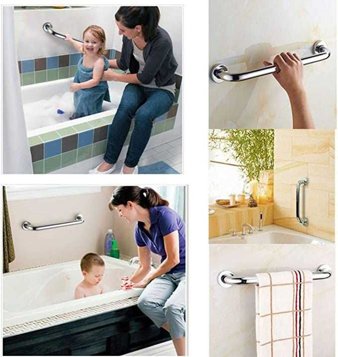 Uchwyt łazienkowy prosty poręcz pod prysznic do wanny srebrny 30cm