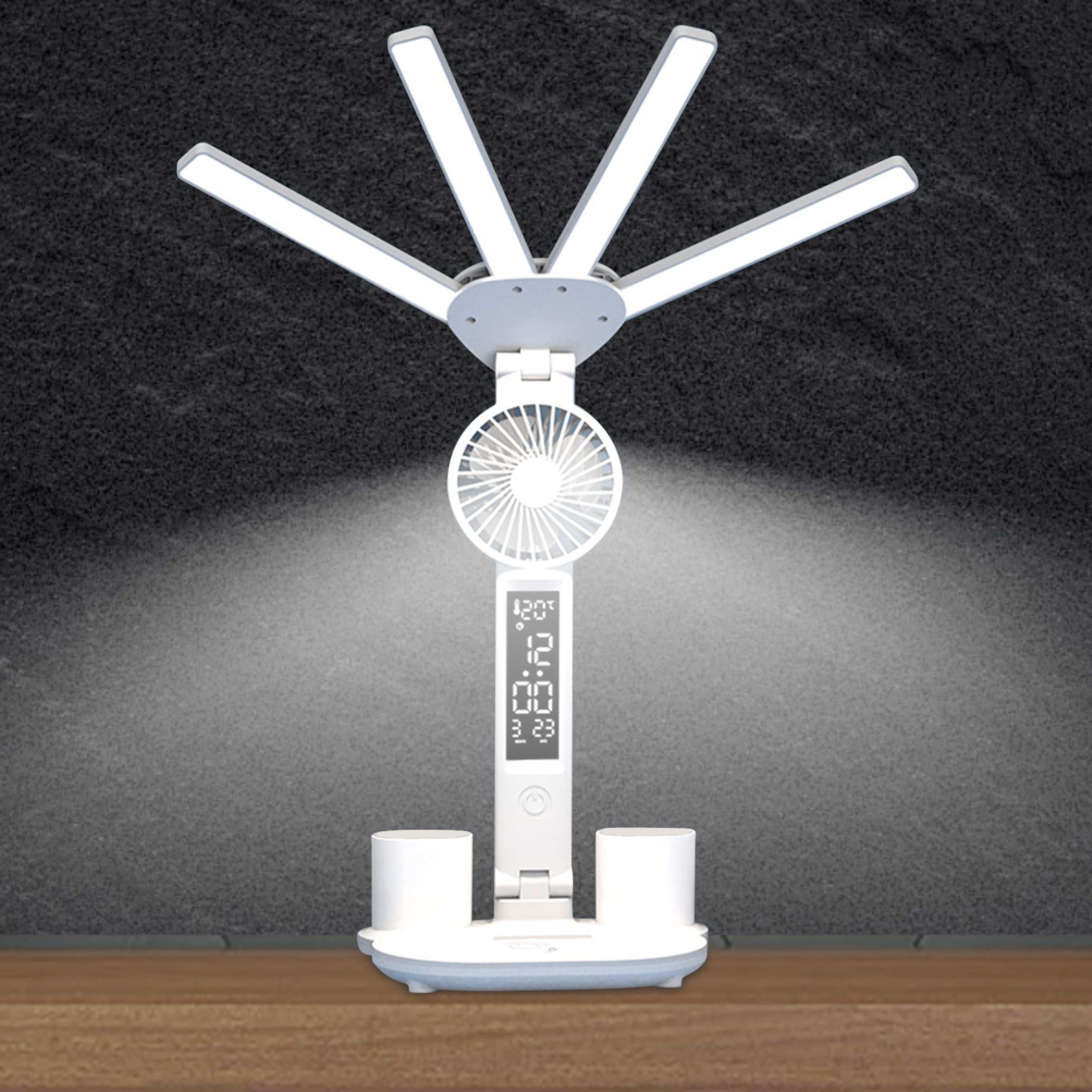 LAMPKA NA BIURKO LED Organizer Termometr ZEGAR Wentylator 3 BARWY
