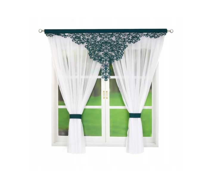 Firana panelowa woal 400x150 z panelem ażurowym + tasiemki