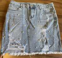 Spódnica m.sara jeans cekiny, perełki