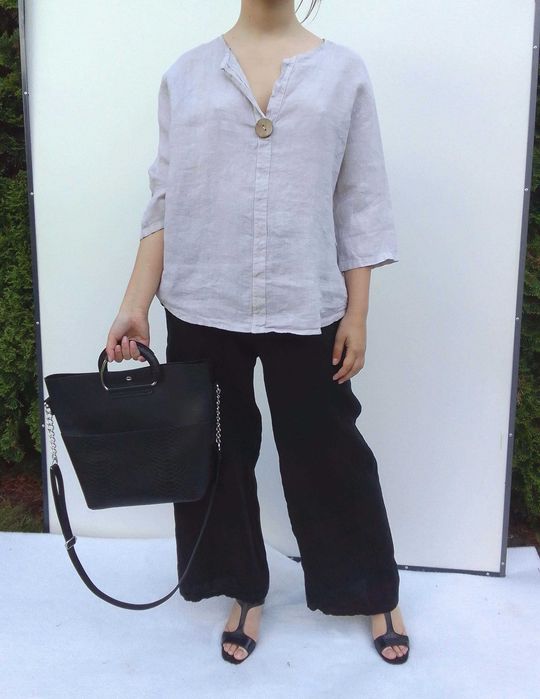 Lniany komplet szerokie spodnie koszula 100% len puro lino S M L uniwe