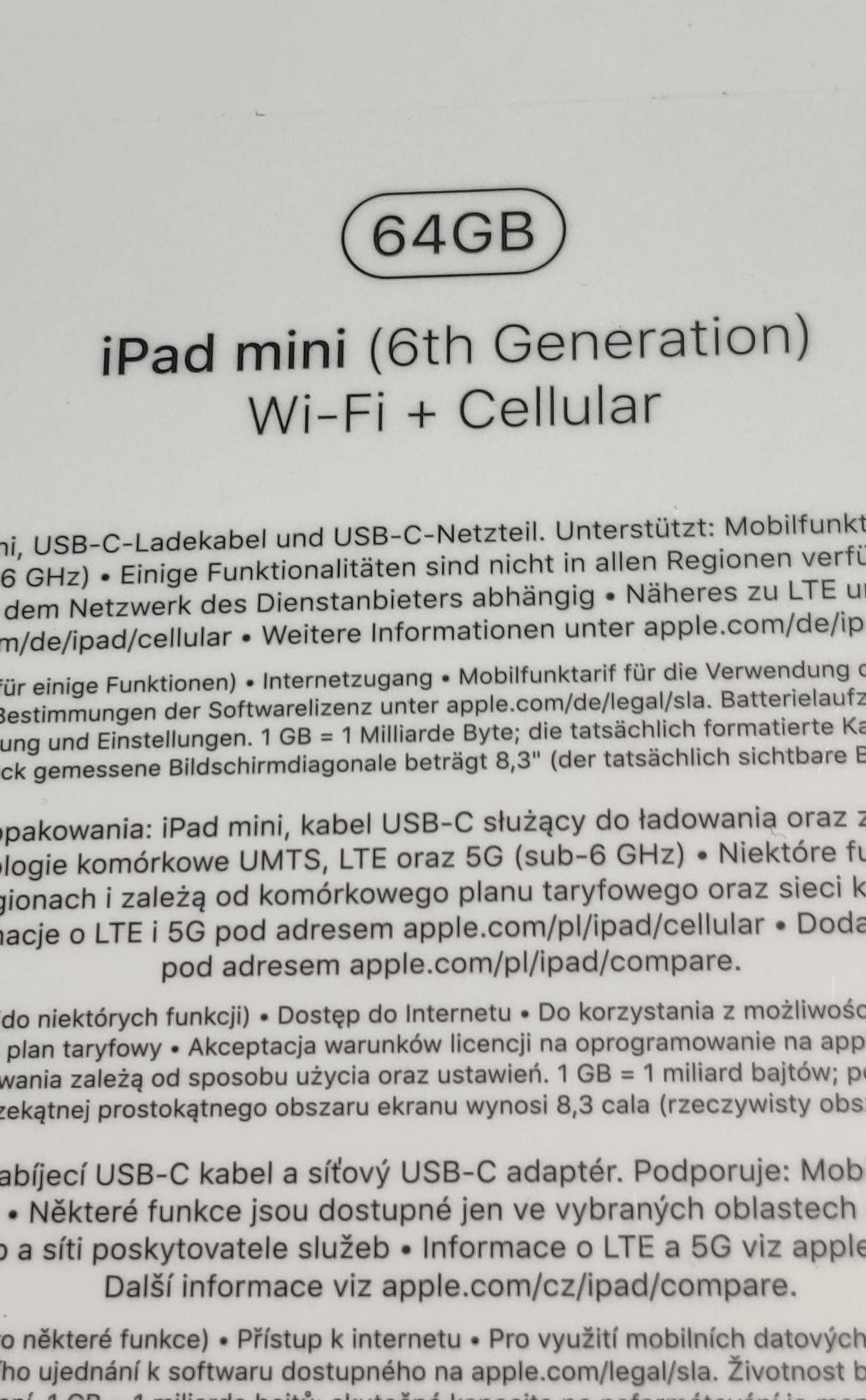 NOWY iPad Mini 6gen 64GB 5G,Idealny na Komunię,WI-FI + LTE 5G,USB-C