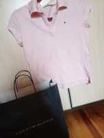 Tommy Hilfiger koszulka polo T-shirt różowa logowania kołnierzyk r. M