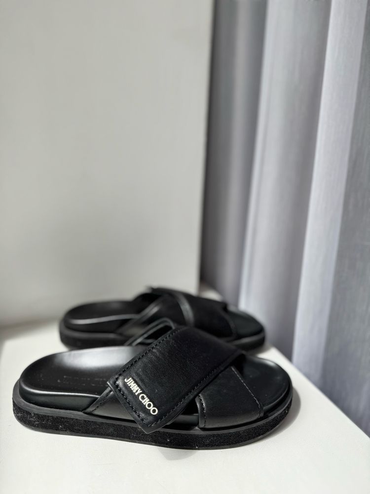 Тапки jimmy choo black leather joel slide sandals