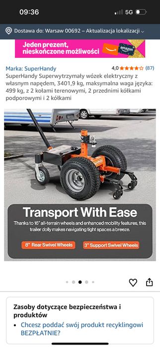 Robot wózek holowniczy do przyczep 3600 kg kempingu lodzie