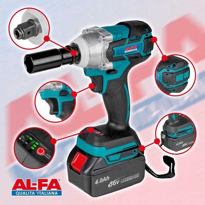 Mocny KLUCZ UDAROWY akumulatorowy bezszczotkowy klucz do kół + NASADKI