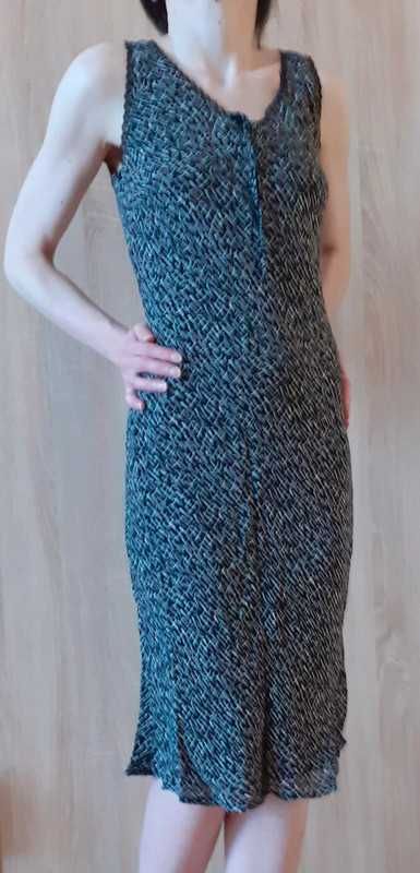 34 Sukienka letnia prosta midi czarna wzory unikat vintage retro