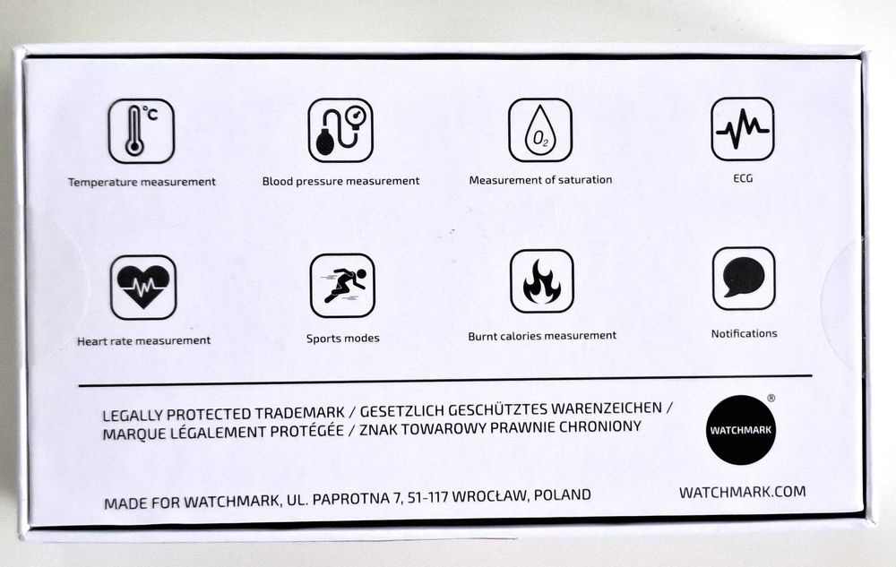 Smartwatch, z funkcjami CARDIO WM18 Plus; Czarny, skórzany pasek. Nowy