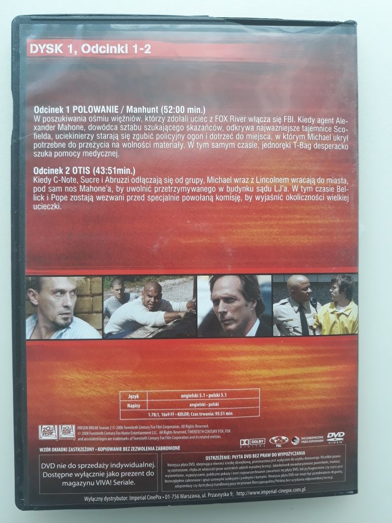 DVD Skazany na śmierć. Prison break. Sezon2, Dysk1, Odcinki 1-2.