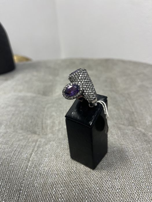 Anel em Prata com dupla ametista e zircões Novo