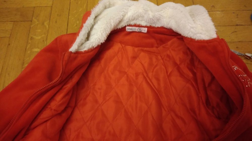 Śliczna czerwona ocieplana bluza/kurtka, welur,dziewczynka 116,5-6 lat