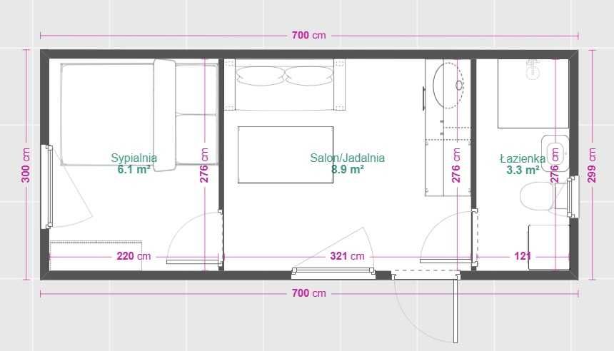 Kontener mieszkalny domek całoroczny mobilny 21m2 wyposażony pod klucz