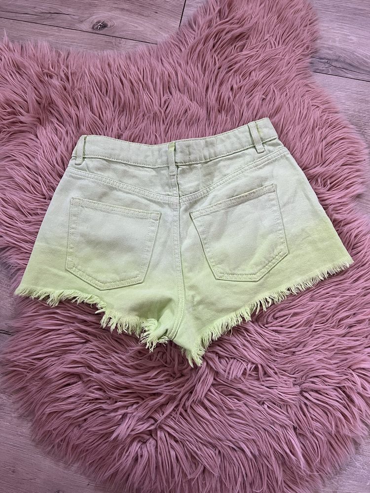 Spodenki krotkie szorty wysoki stan jeans ombre postrzepione