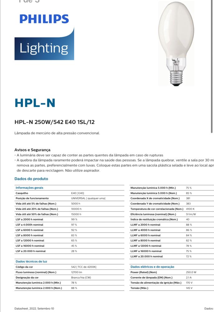 Lâmpadas philips HPL-N- 250W