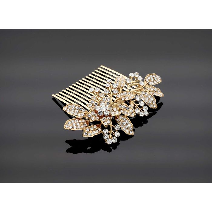 Ozdoba ślubna grzebyk do włosów cyrkonie kolor złoty 28Z