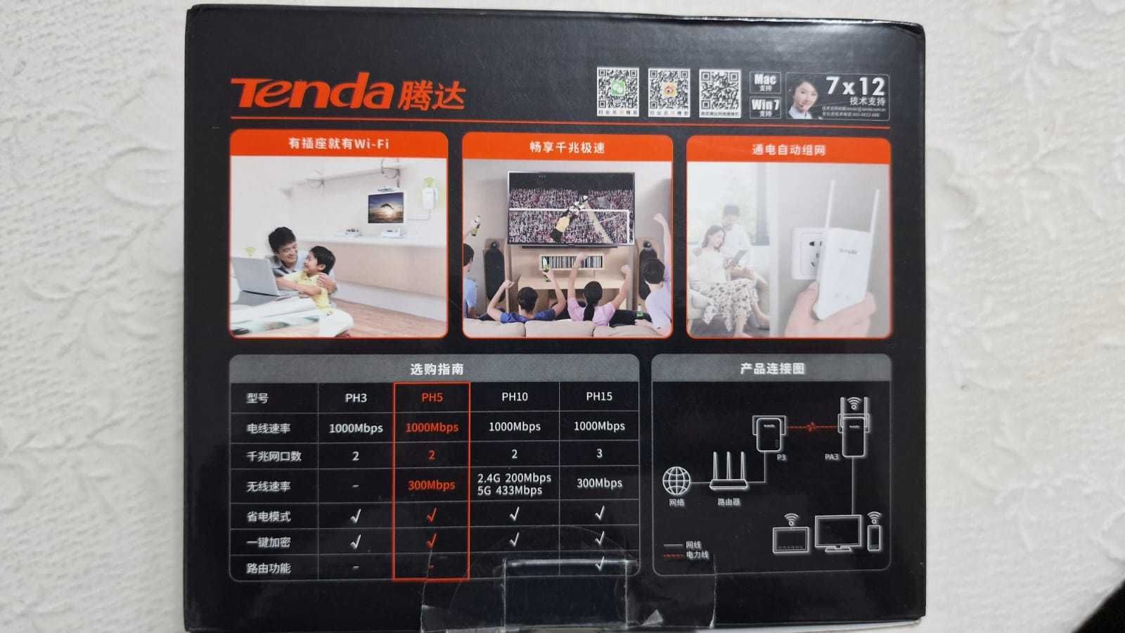 2 Power Line Tenda PA3, 1000Mbps, porta Gigabit, sem fio, Wi-Fi