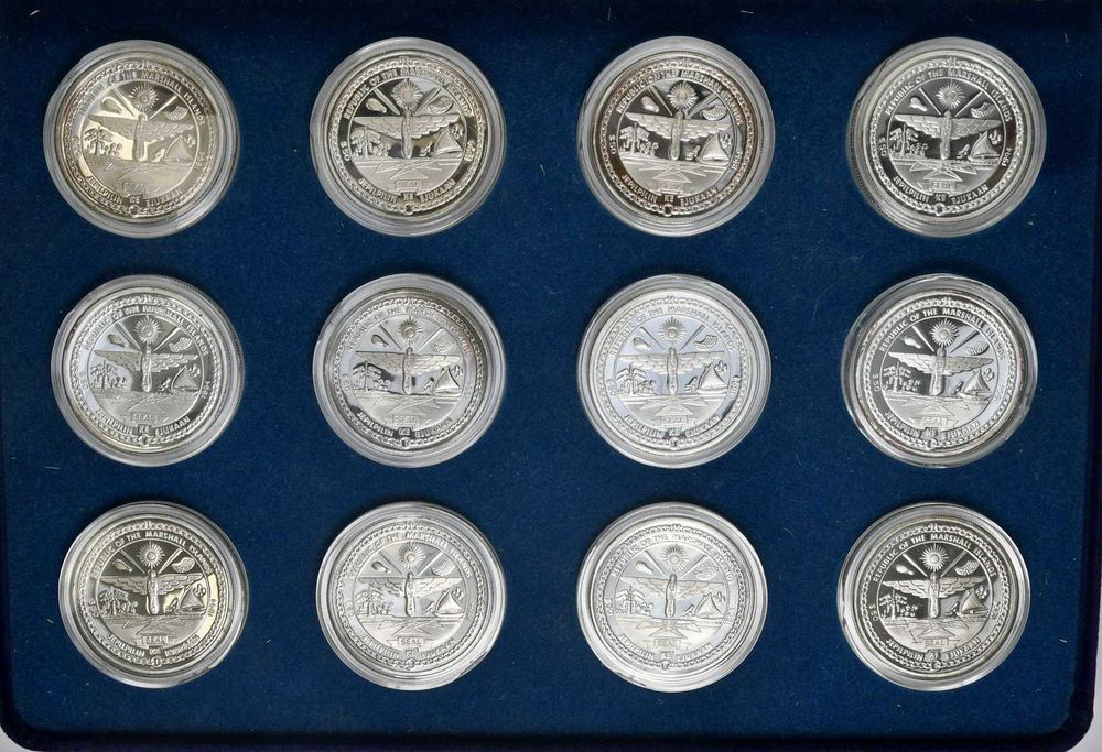 SREBRO Wyspy Marshalla, 50$ 1994, Planety Układu Słonecznego 12szt