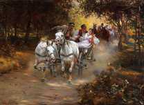 Alfred Wierusz-Kowalski: "Wesele". Piękny obraz płótno kopia 100x60 cm