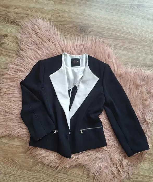 Przepiękna krótka ciemna marynarka żakiet granatowy czarny 36