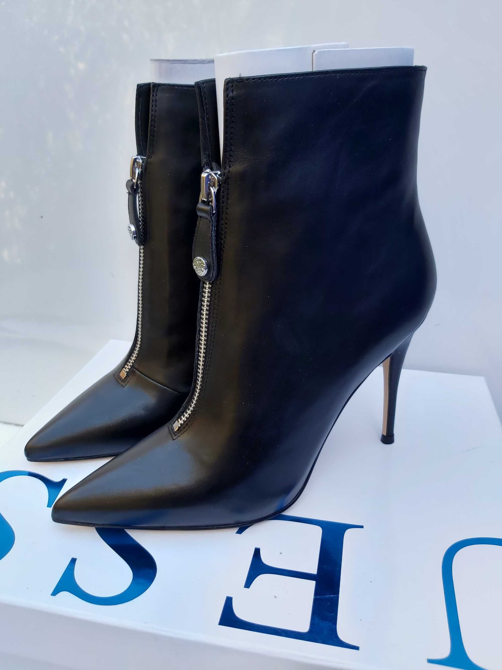 NOWE botki GUESS kozaki czarne skorzane suwaki rozmiar 37